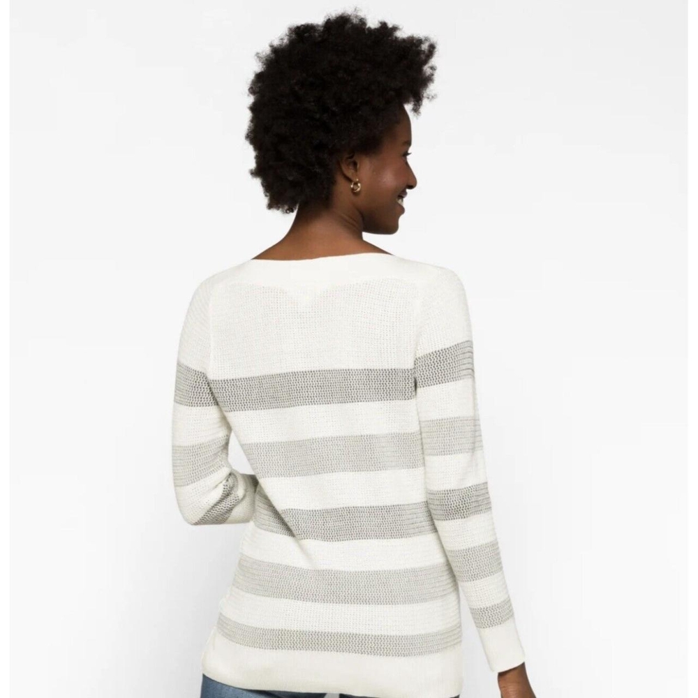Market & Spruce Women's Gray and White Striped Sweater